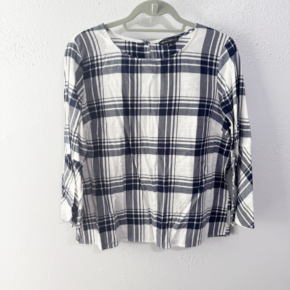 J. Crew Navy and White Plaid cotton Shirt size 12